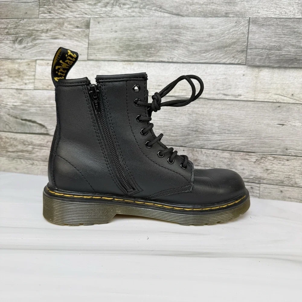 Dr. Martens Junior 1460 Youth Size 2 Black Leather Combat Boots Zip Up